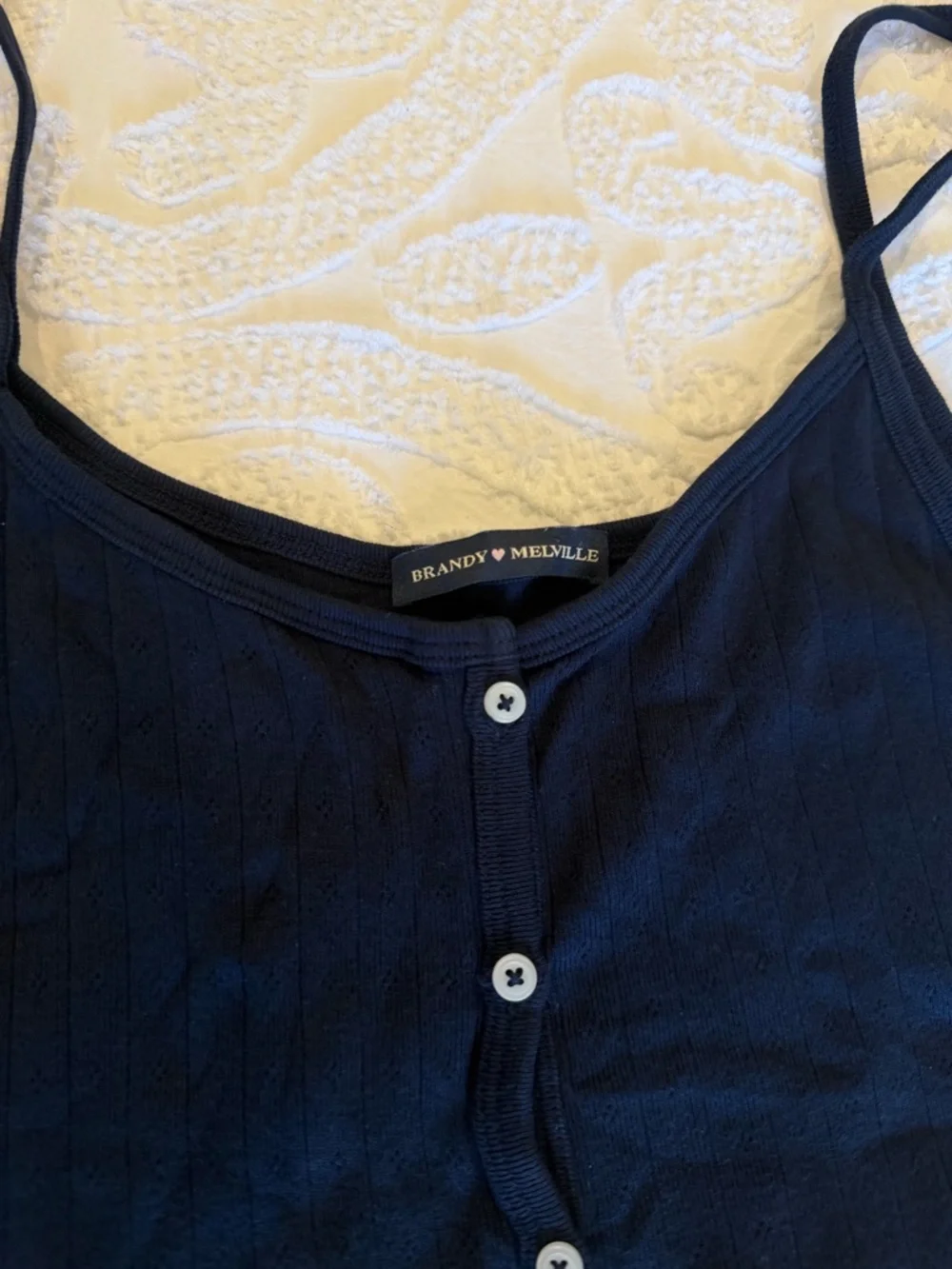 Brandy Melville Navy Pointelle Button-Front Camisole Tank Top - Picture 2 of 8